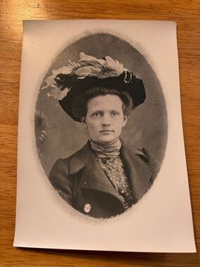 Victorian Cabinet Photo Young Lady Feather Hat Studio Portrait Black White 1800s